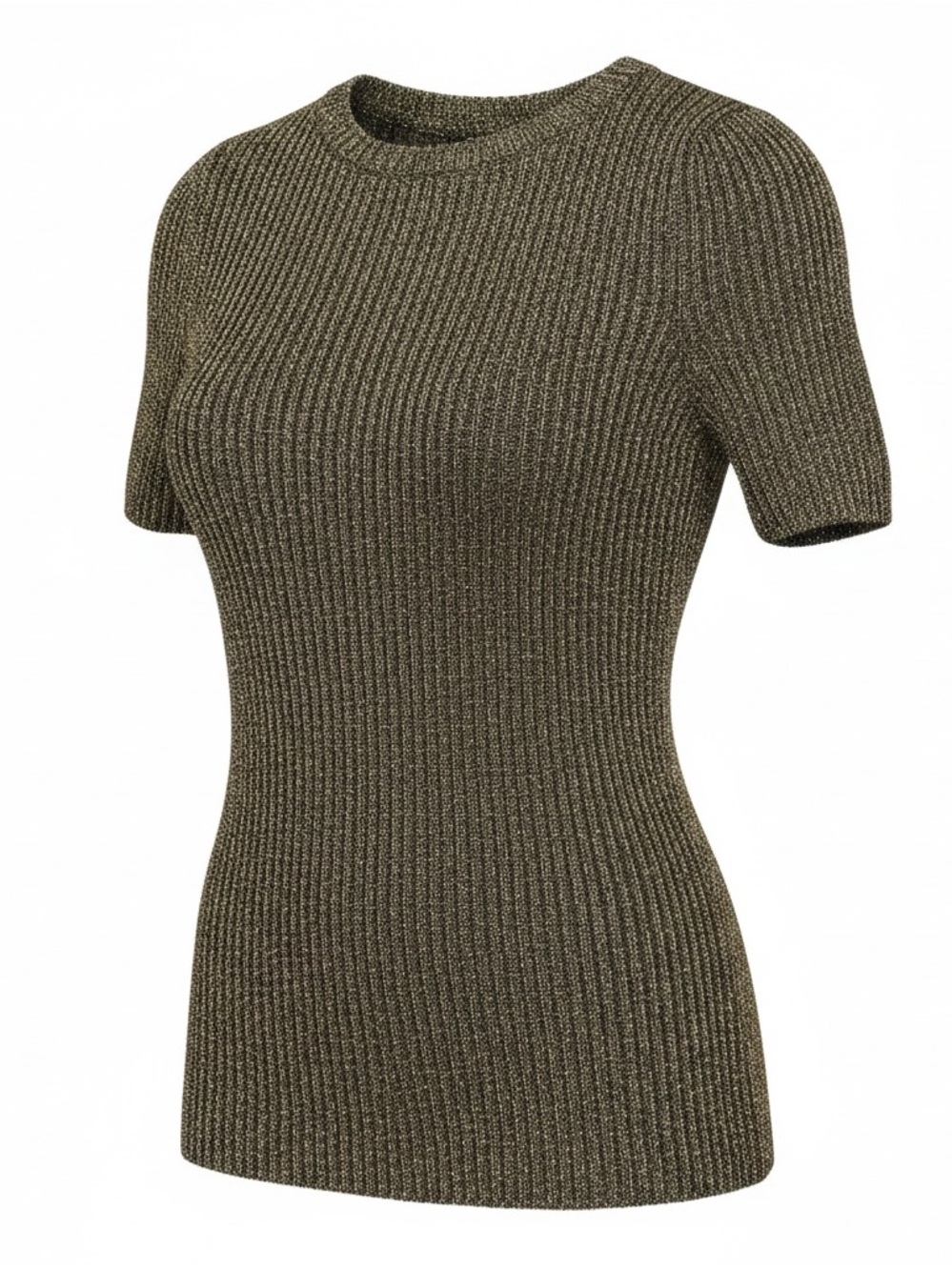 H&M Ribbed Short Sleeve Metallic Knit Top - silver